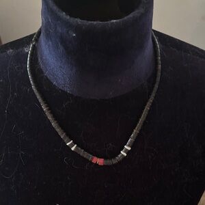 Vintage 1970s Santo Domingo Heishi Shell Red Coral Brass Choker Necklace